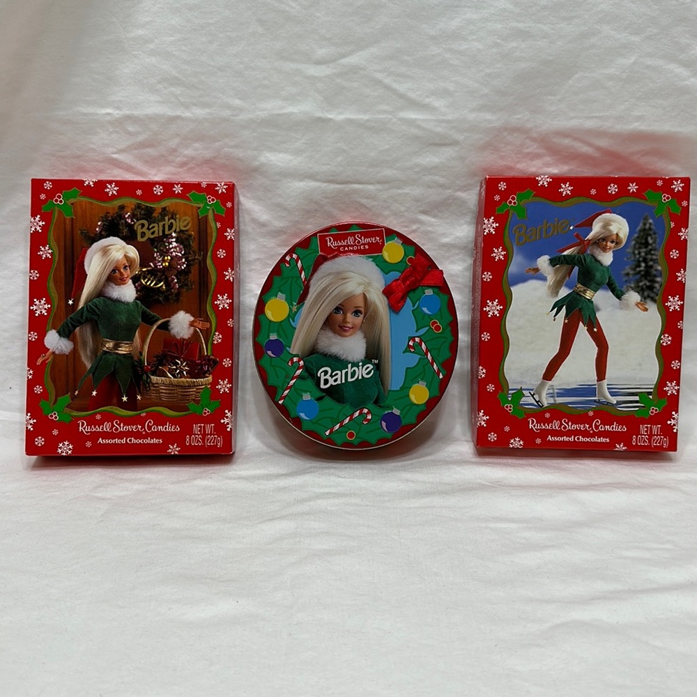 Barbie, Russell Stover candies, tin and cardboard boxes, NO CANDY INCLUDED